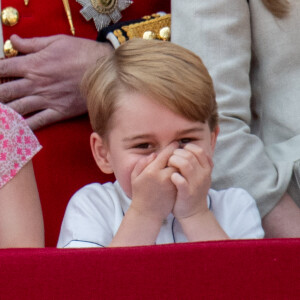 Le prince George de Cambridge - Les membres de la famille royale britannique lors du rassemblement militaire "Trooping the Colour" (le "salut aux couleurs"), célébrant l'anniversaire officiel du souverain britannique. Londres, le 9 juin 2018.