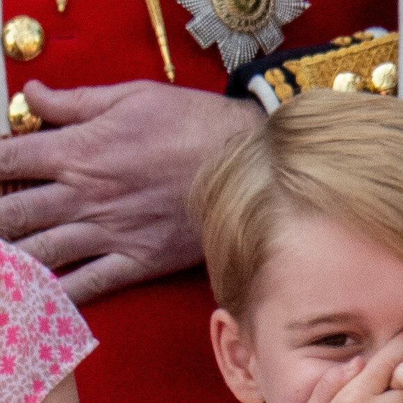 Le prince George de Cambridge - Les membres de la famille royale britannique lors du rassemblement militaire "Trooping the Colour" (le "salut aux couleurs"), célébrant l'anniversaire officiel du souverain britannique. Londres, le 9 juin 2018.
