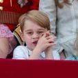 Le prince George de Cambridge - Les membres de la famille royale britannique lors du rassemblement militaire "Trooping the Colour" (le "salut aux couleurs"), célébrant l'anniversaire officiel du souverain britannique. Londres, le 9 juin 2018.
