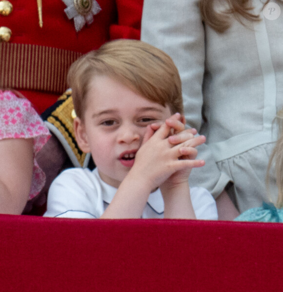 Le prince George de Cambridge - Les membres de la famille royale britannique lors du rassemblement militaire "Trooping the Colour" (le "salut aux couleurs"), célébrant l'anniversaire officiel du souverain britannique. Londres, le 9 juin 2018.