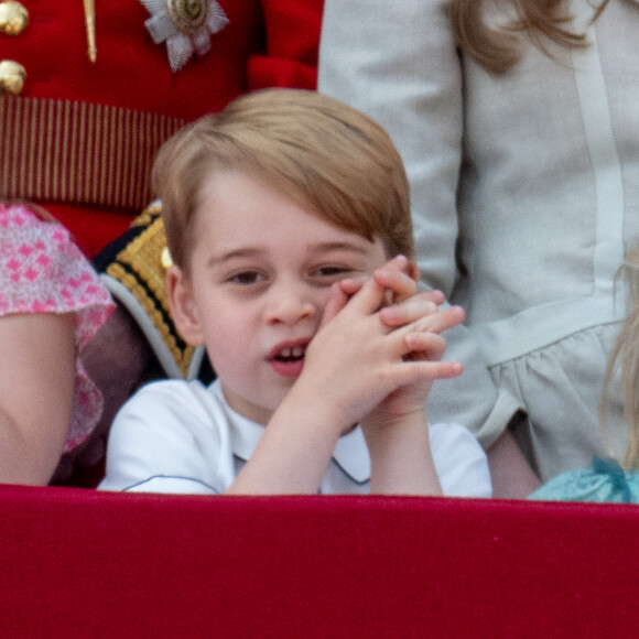 Le prince George de Cambridge - Les membres de la famille royale britannique lors du rassemblement militaire "Trooping the Colour" (le "salut aux couleurs"), célébrant l'anniversaire officiel du souverain britannique. Londres, le 9 juin 2018.