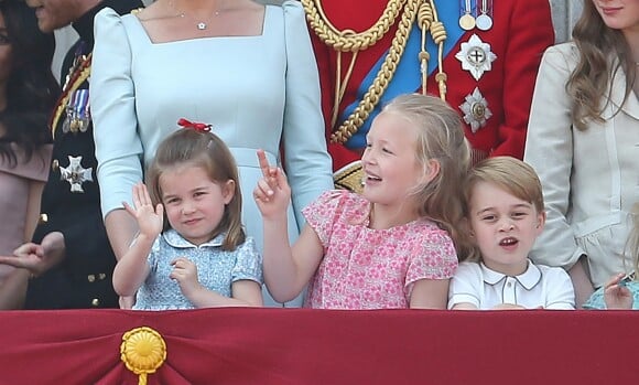 La princesse Charlotte de Cambridge, Savannah Phillips, le prince George de Cambridge - Les membres de la famille royale britannique lors du rassemblement militaire "Trooping the Colour" (le "salut aux couleurs"), célébrant l'anniversaire officiel du souverain britannique. Londres, le 9 juin 2018.