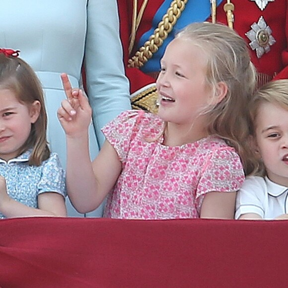 La princesse Charlotte de Cambridge, Savannah Phillips, le prince George de Cambridge - Les membres de la famille royale britannique lors du rassemblement militaire "Trooping the Colour" (le "salut aux couleurs"), célébrant l'anniversaire officiel du souverain britannique. Londres, le 9 juin 2018.