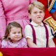 La princesse Charlotte et le prince George - La famille royale d'Angleterre au balcon du palais de Buckingham pour assister à la parade "Trooping The Colour" à Londres le 17 juin 2017.