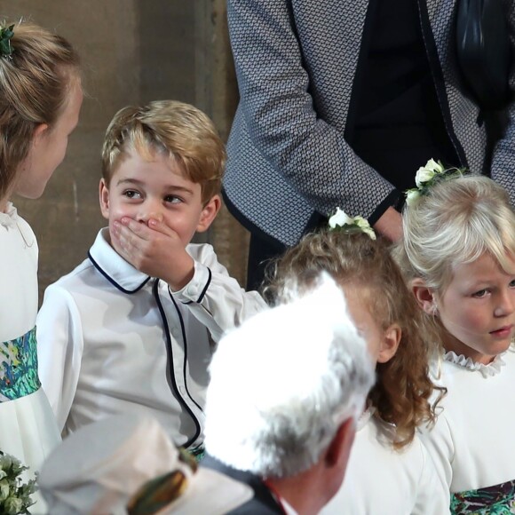 La princesse Charlotte de Cambridge, Savannah Philips, le prince George de Cambridge - Cérémonie de mariage de la princesse Eugenie d'York et Jack Brooksbank en la chapelle Saint-George au château de Windsor le 12 octobre 2018.