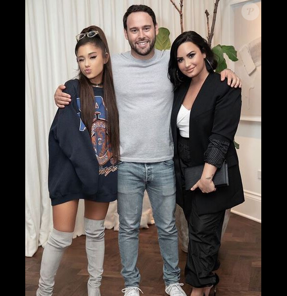 Ariana Grande, Scooter Braun et Demi Lovato. Juillet 2019.