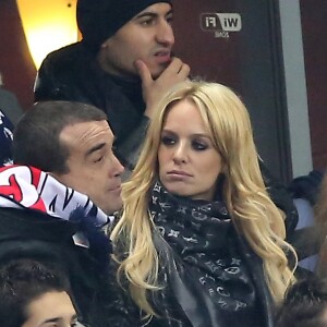 Arnaud Lagardere et Jade Foret - Match comptant pour la qualification de la prochaine Coupe du Monde de football au Bresil entre la France et l' Espagne (0-1) au stade de France a Saint-Denis le 26 mars 2013.
