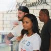 Matt Pokora et sa compagne Christina Milian enceinte - Enceinte et radieuse, C.Milian se rend au glacier McConnell avec compagnon M.Pokora et sa fille V.Nash pour le goûter après avoir acheté des vêtements pour bébés. La chanteuse 'Dip it Low' et son compagnon ont annoncé sa grossesse la semaine dernière via Instagram. C'est le premier enfant du couple et le premier enfant de M.Pokora. Los Angeles, le 3 août 2019.