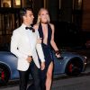 Joe Jonas et sa femme Sophie Turner arrivent au restaurant Cipriani pour célébrer les 30 ans de Joe à New York, le 16 août 2019. Joe est arrivé avec sa femme à bord d'une Aston Martin pour sa soirée d'anniversaire sur le thème "James Bond". Joe porte un smoking blanc et Sophie une robe longue bleue marine et des talons dorés.