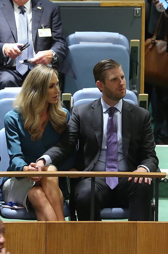 Lara Trump et Eric Trump en tribune lors de l'intervention du président Donald Trump pour la 73ème session de l'Assemblée générale à l'ONU à New York le 25 septembre 2018. © Morgan Dessalles / Bestimage
