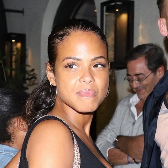 Christina Milian, enceinte, son compagnon Matt Pokora et sa fille Violet Madison sont allés dîner dans le restaurant Madeo à Beverly Hills, le 8 août 2019.