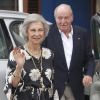 Le roi Juan Carlos Ier, sa femme la reine Sofia et leur fille l'infante Elena d'Espagne à Sanxenxo en Espagne, le 12 juillet 2019.