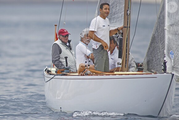 Le roi Juan Carlos Ier et sa femme la reine Sofia sur le bateau 'Juan Sebastián Elcano' à Sanxenxo en Espagne, le 13 juillet 2019.