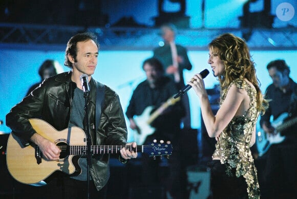 Archives - Jean-Jacques Goldman et Céline Dion - Enregistrement de l'émission "Spéciale Céline Dion" sur TF1 à Paris. Le 17 mars 2002 © Patrick Carpentier / Bestimage  File Photo - Celine Dion during a set of a TV Show in Paris, France. On march 17th 200217/03/2002 - Paris