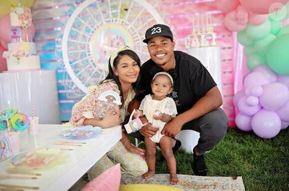 Chanel Iman, son mari Sterling Shepard et leur fille Caliclay. Août 2019.