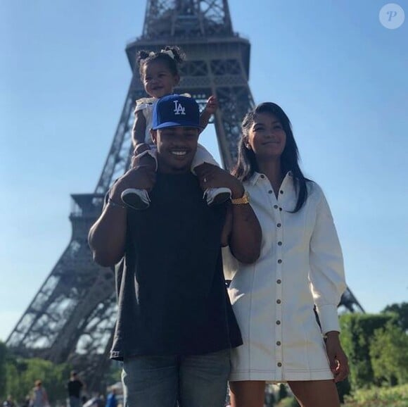 Chanel Iman, son mari Sterling Shepard et leur fille Caliclay à Paris. Juin 2019.