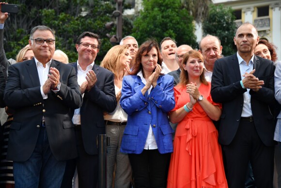 Denise Fabre, adjointe au maire de la ville de Nice, durant le discours de Christian Estrosi lors de "Lou Festin Nissart", le grand banquet populaire organisé dans le jardin Albert 1er à Nice par l'association des Amis du Maire, le 30 août 2019. © Bruno Bebert / Bestimage