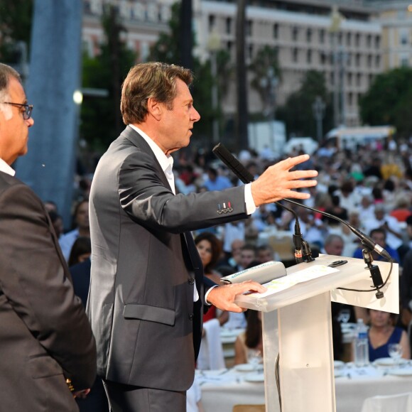 Christian Estrosi a prononcé son discours de rentrée lors de "Lou Festin Nissart", le grand banquet populaire organisé dans le jardin Albert 1er à Nice par l'association des Amis du Maire, le 30 août 2019. © Bruno Bebert / Bestimage