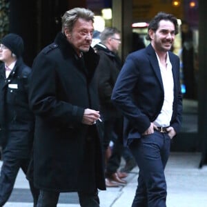 Exclusif - Johnny Hallyday et Sébastien Farran à New York, le 19 mars 2015, lors des 40 ans de Laeticia.