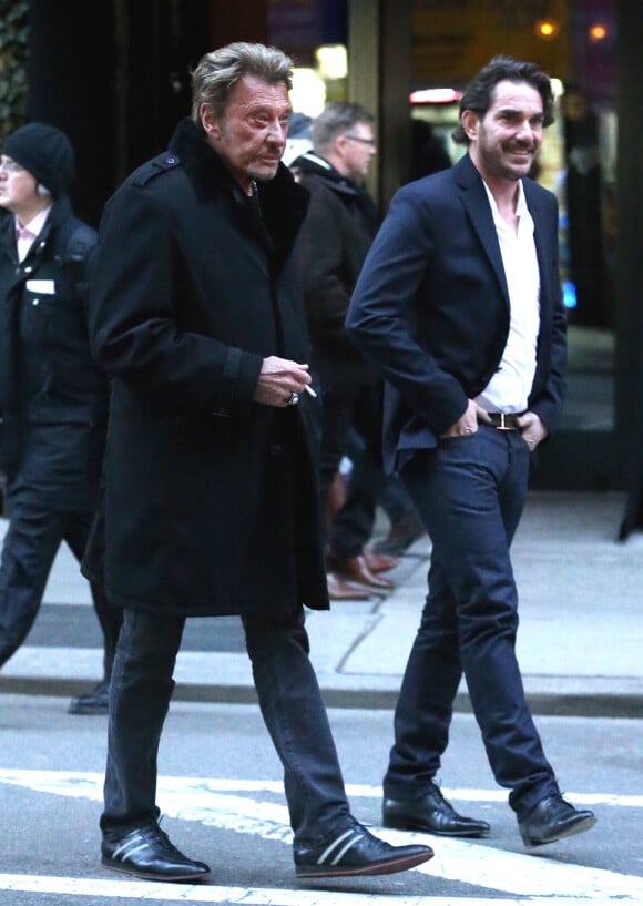 Exclusif - Johnny Hallyday et Sébastien Farran à New York, le 19 mars 2015, lors des 40 ans de Laeticia.