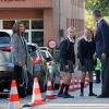 La reine Letizia d'Espagne et le roi Felipe VI ont accompagné leurs filles la princesse Leonor des Asturies et l'infante Sofia d'Espagne le 11 septembre 2019 pour leur rentrée des classes au collège Santa Maria de los Rosales à Madrid.