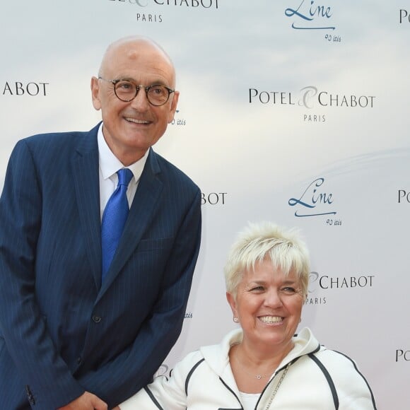 Mimie Mathy et son mari Benoist Gérard - Soirée du 90ème anniversaire de Line Renaud sur le Bateau Potel et Chabot "Pavillon Seine" à Paris le 2 juillet 2018. © Coadic Guirec/Bestimage02/07/2018 - Paris