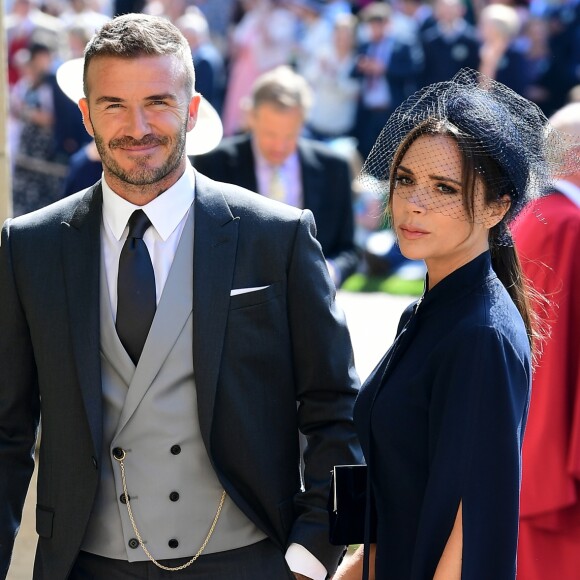 David et Victoria Beckham assistent au mariage du prince William et de Meghan Markle à la chapelle St. George au château de Windsor. Le 19 mai 2018.