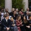 Elisa Sednaoui, Tina Kunakey et Barbara Palvin au défilé Giorgio Armani, collection prêt-à-porter printemps-été 2020, à Milan. Le 21 septembre 2019.