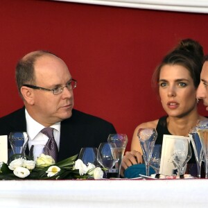 Le prince Albert II de Monaco, Charlotte Casiraghi et Gad Elmaleh - Soirée de cloture du 20ème Jumping International de Monte-Carlo au Port Hercule de Monaco à Monte-Carlo, le 27 juin 2015.