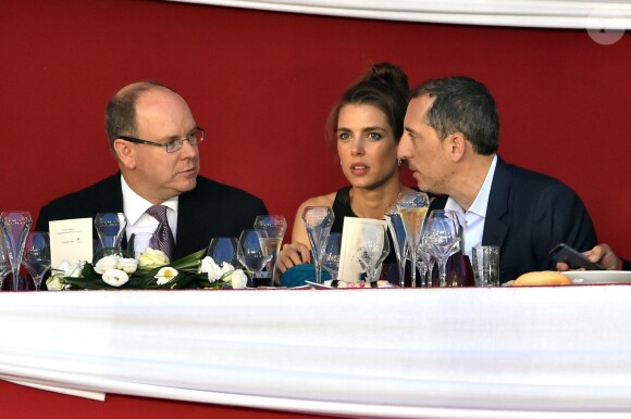 Le prince Albert II de Monaco, Charlotte Casiraghi et Gad Elmaleh - Soirée de cloture du 20ème Jumping International de Monte-Carlo au Port Hercule de Monaco à Monte-Carlo, le 27 juin 2015.