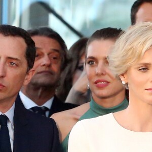 Gad Elmaleh, Charlotte Casiraghi et la princesse Charlene de Monaco, enceinte arrivant à la soirée pour l'inauguration du nouveau Yacht Club de Monaco, Port Hercule, le 20 juin 2014.