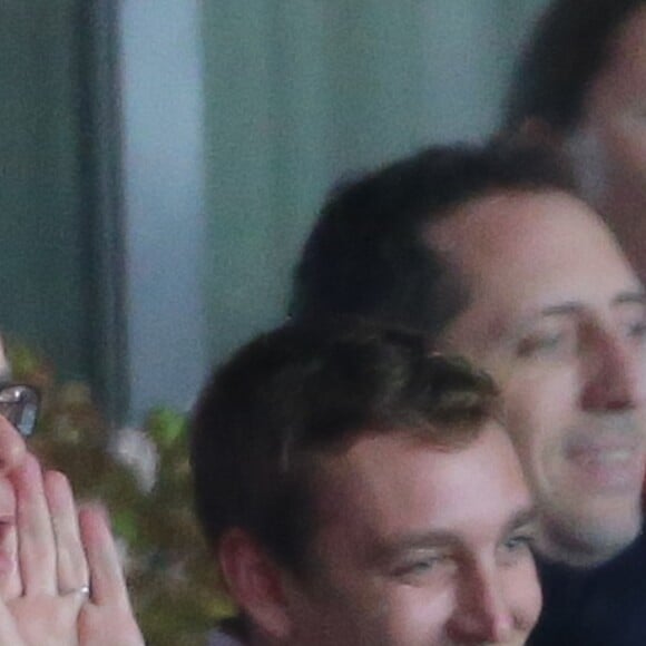 Le prince Albert II de Monaco, Pierre Casiraghi, Gad Elmaleh - Match de football de la ligue 1 entre l'AS Monaco (1) et le PSG (1) à Monaco le 9 février 2014.