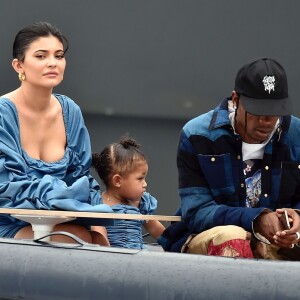 Exclusif - Kylie Jenner, son compagnon Travis Scott et leur fille Stormi Webster sont allés se promener dans le village de pêcheurs de Portofino, Italy, le 12 août 2019.