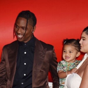 Kylie Jenner, son compagnon Travis Scott et leur fille Stormi Webster - Première du reportage 'Travis Scott : Look Mom I Can Fly', le 27 août 2019.