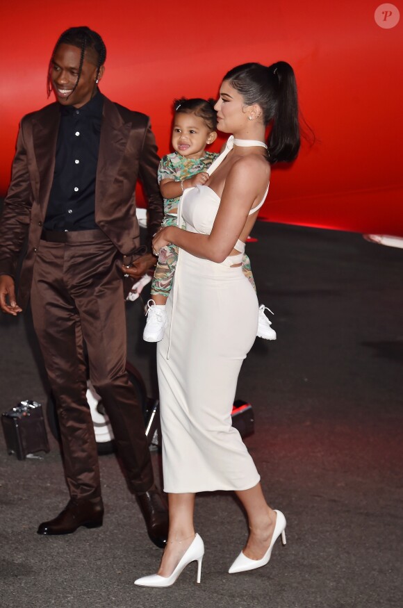 Kylie Jenner, son compagnon Travis Scott et leur fille Stormi Webster - Première du reportage 'Travis Scott : Look Mom I Can Fly', le 27 août 2019.