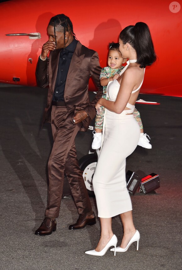 Kylie Jenner, son compagnon Travis Scott et leur fille Stormi Webster - Première du reportage 'Travis Scott : Look Mom I Can Fly', le 27 août 2019.