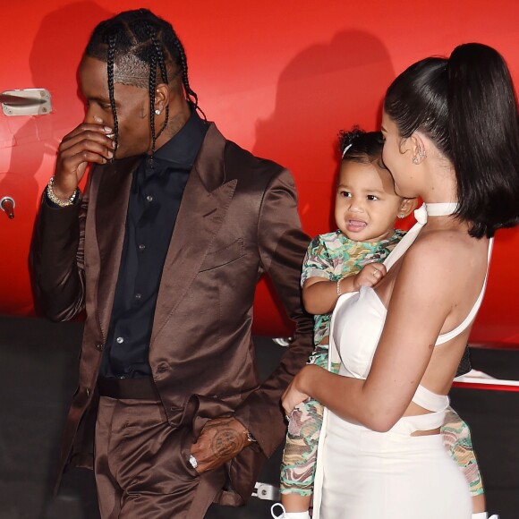 Kylie Jenner, son compagnon Travis Scott et leur fille Stormi Webster - Première du reportage 'Travis Scott : Look Mom I Can Fly', le 27 août 2019.