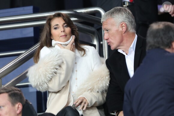 Didier Deschamps et sa femme Claude dans les tribunes du parc des Princes lors du match de 8ème de finale retour de Ligue des champions opposant le Paris Saint-Germain à Manchester Unted à Paris, France, le 6 mars 2019. Manchester a gagné 3-1 (cumul des scores 3-3). © Cyril Moreau/Bestimage