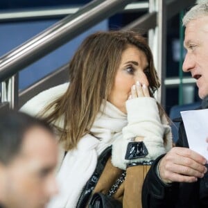 Didier Deschamps et sa femme Claude dans les tribunes du Parc des Princes lors du match de ligue des champions de l'UEFA opposant le Paris Saint-Germain à Liverpool FC à Paris, France, le 28 novembre 2018. Le PSG a gagné 2-1. © Cyril Moreau/Bestimage