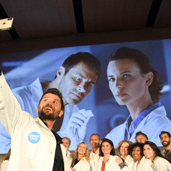 Christophe Beaugrand, Élisabeth Alain, Alexandra Lamy et Marie Drucker - People lors du lancement de la 13e édition du Pasteurdon à l'Institut Pasteur à Paris. Le 9 octobre 2019 © Coadic Guirec/Bestimage