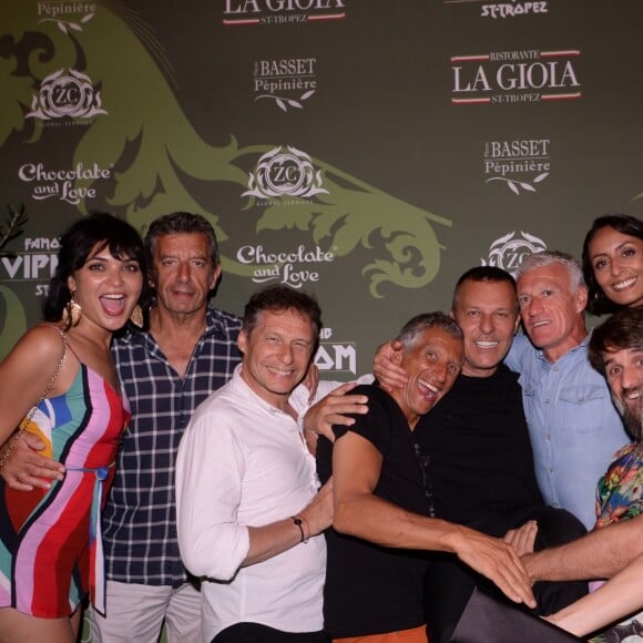 Exclusif - Valérie Bègue (Miss France 2008), Michel Cymes, Nagui, Jean-Roch, Didier Deschamps, Leïla Kaddour-Boudadi, Melanie Page - Les stars se succèdent au VIP Room à Saint-Tropez au mois de juillet 2019. © Rachid Bellak/Bestimage