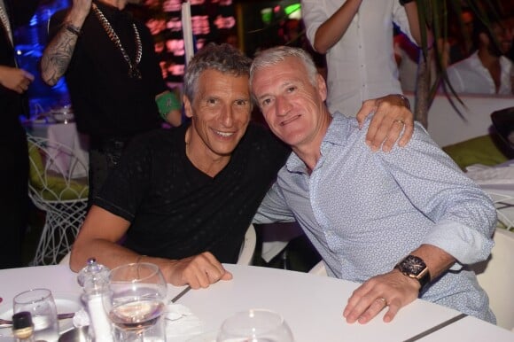 Didier Deschamps fête sa victoire avec sa femme Claude, Nagui et sa femme Mélanie Page et des amis à la Gioia et au VIP Room à Saint-Tropez, le 21 juillet 2018. © Rachid Bellak/Bestimage