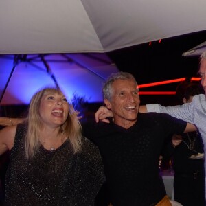 Didier Deschamps fête sa victoire avec sa femme Claude, Nagui et sa femme Mélanie Page et des amis à la Gioia et au VIP Room à Saint-Tropez, le 21 juillet 2018. © Rachid Bellak/Bestimage