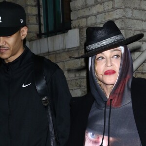 Exclusif - Madonna à la sortie de la Howard Gilman Opera House avec Ahlamalik Williams après la dernière représentation de sa tournée "Madame X Tour" à Brooklyn, New York, le 13 octobre 2019.