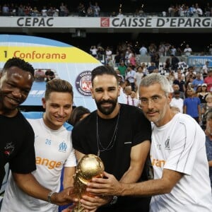 Steve Mandanda, Florian Thauvin, Adil Rami et Franck Le Gall - Match OM-Toulouse FC pour le lancement de la saison 2018/2019 du championnat de football de Ligue 1 au stade Vélodrome à Marseille. Le 10 août 2018.