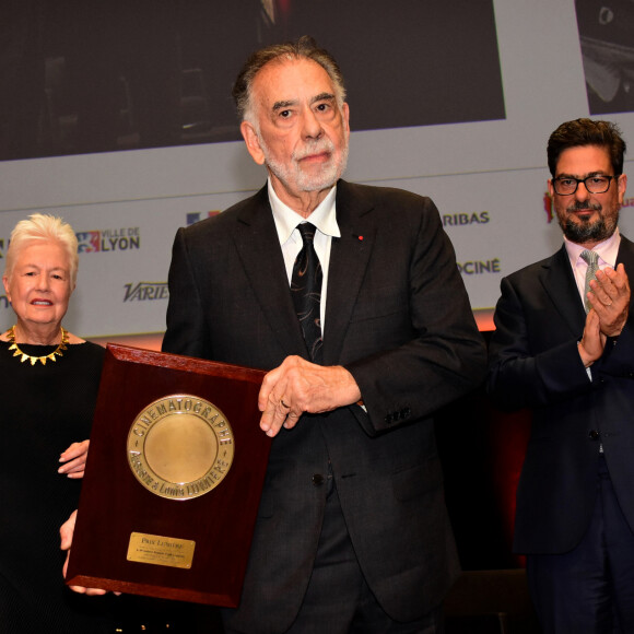 Thierry Frémaux, directeur de l'institut Lumière, Eleanor Coppola, Francis Ford Coppola (prix Lumière 2019), Roman Coppola - Cérémonie de remise de prix du festival Lumière 2019 à Lyon le 18 octobre 2019. © Romain Doucelin / Bestimage