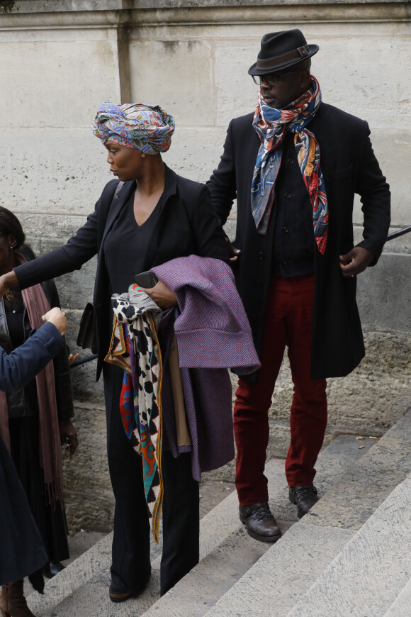 Lilian Thuram et sa compagne Kareen Guiock - Obsèques de l'acteur Jean-Michel Martial en l'église Saint-Roch à Paris le 23 octobre 2019. © Christophe Clovis/Bestimage