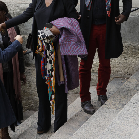 Lilian Thuram et sa compagne Kareen Guiock - Obsèques de l'acteur Jean-Michel Martial en l'église Saint-Roch à Paris le 23 octobre 2019. © Christophe Clovis/Bestimage