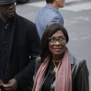 Lilian Thuram et sa compagne Kareen Guiock - Obsèques de l'acteur Jean-Michel Martial en l'église Saint-Roch à Paris le 23 octobre 2019. © Christophe Clovis/Bestimage