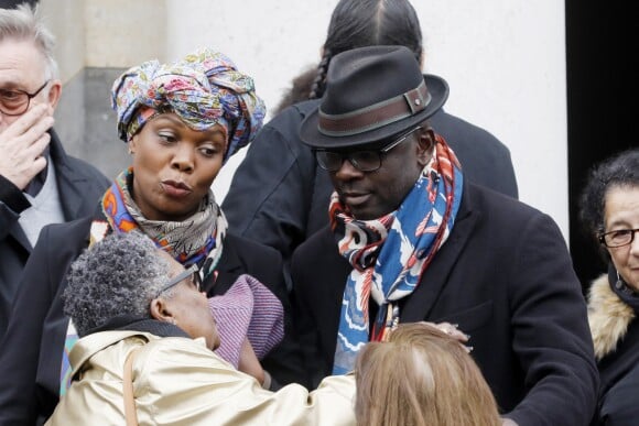 Firmine Richard, Lilian Thuram et sa compagne Kareen Guiock - Sorties des obsèques de Jean-Michel Martial au cimetière du Père Lachaise à Paris. Le 23 octobre 2019.